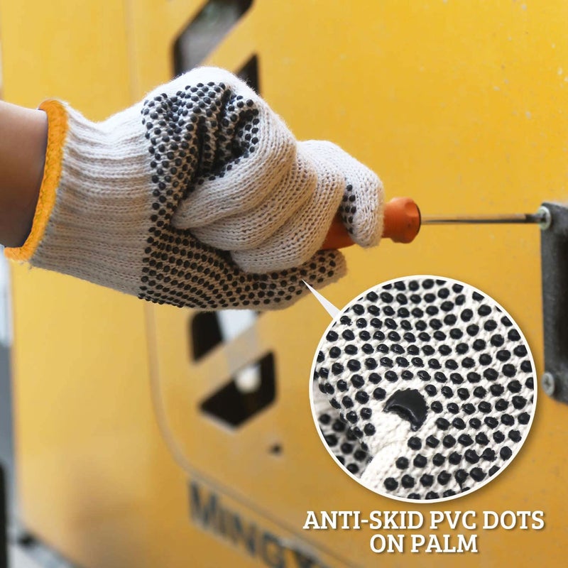Evridwear Cotton Polyester String Knit Shell Safety Protection Work Gloves for Painter Mechanic Industrial Warehouse Gardening Construction Men & Women 12 Pairs, With One Side Dots, S Size - Image 4